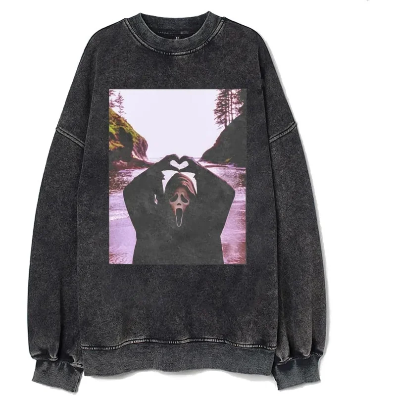 Bellelement Halloween Horror Movie Funny Scream Ghost Face Graphic Sweatshirt