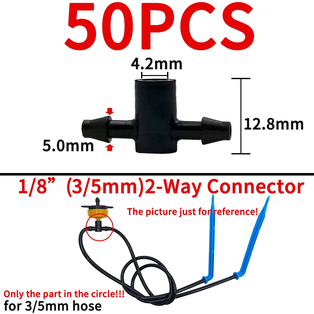 Oasis Garden Water Connector Drip Irrigation for 1/4\'\' & 1/8\'\' Tubing Hose Accessories Joint Barbed Tees Cross Eng Plug Adaptors