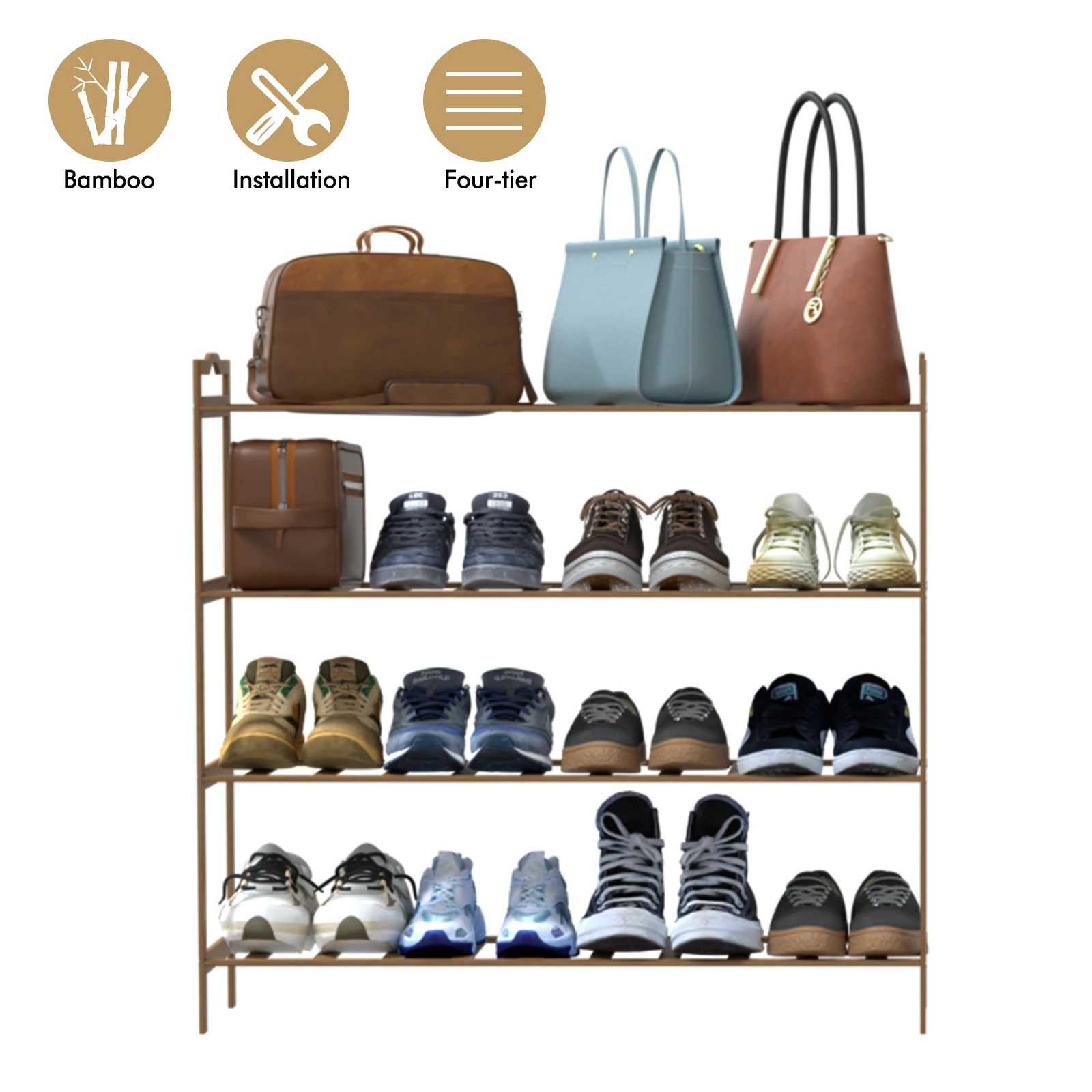 

4-х ярусная полка для обуви, отдельно стоящая башня для обуви, натуральный бамбук, экономия места, шкаф для хранения для шкафа, прихожей, прихожей