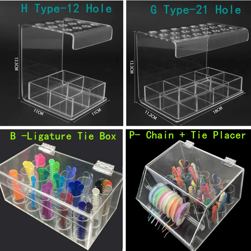 Pudełeczko z akrylu dentystyczny kompozytowy Organizer na strzykawkę z żywicą ortodontyczną i łańcuszkiem z wiązaniem dozownik aplikatora