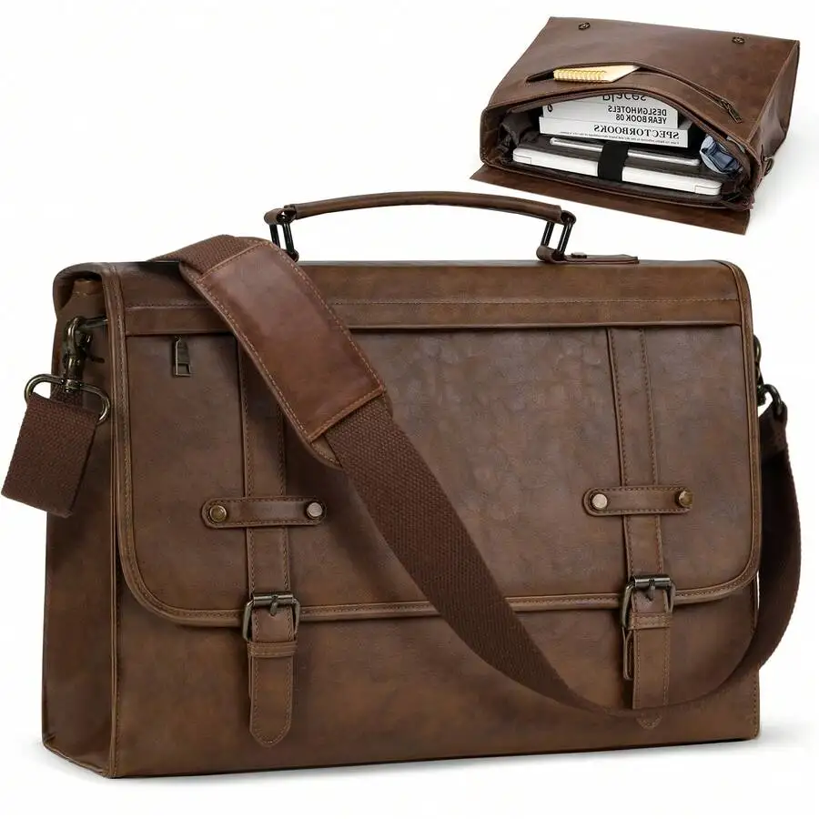 

Messenger Bag Men 17 Inch PU Leather Laptop Bag Men Briefcase Men Waterproof Satchel Bags For Men Computer Shoulder Bag