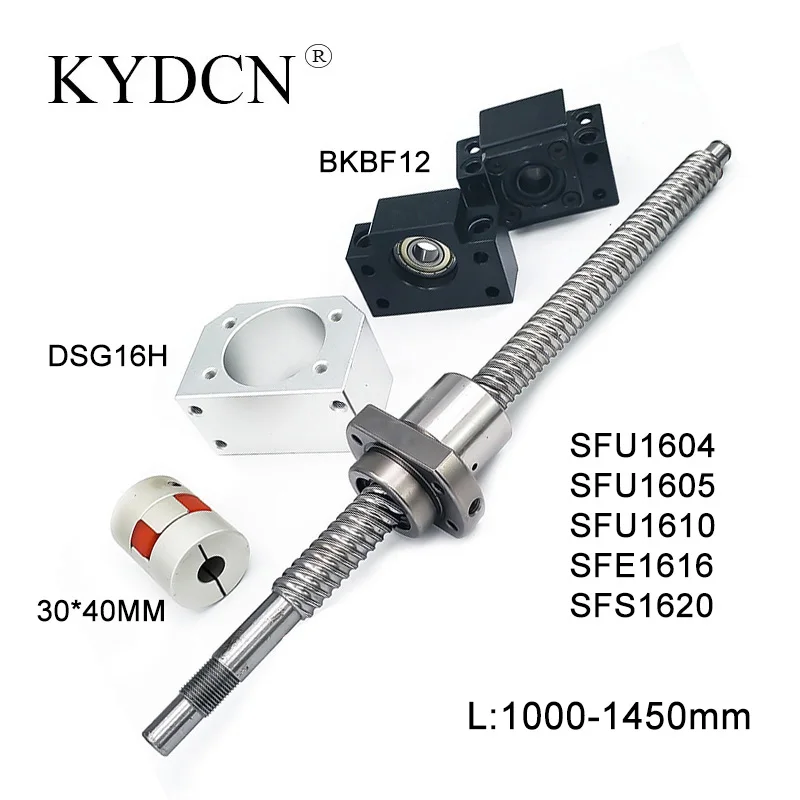 

SFU1605/1604/1610 Rolled ball screw C7 End Machined Length 1000~1450mm +Nut Housing + BK/BF12 End support +Coupler Ballscrew Set