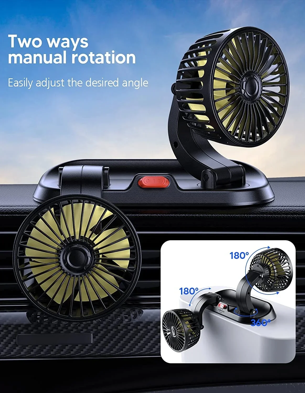 2024 Upgraded Universal Car Cooling Fan - Mini Dual Head Adjustable Electric Fan, Compatible with 5V/12V/24V