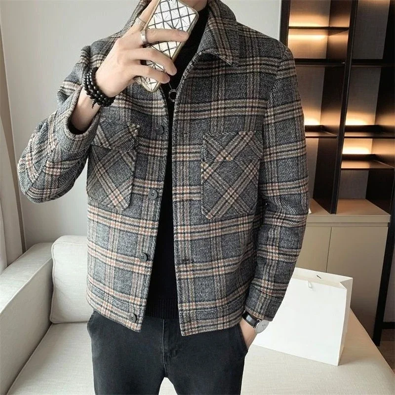 

​2025 Autumn Winter Men's Short Coat Thickened Tweed Jacket Korean Style​