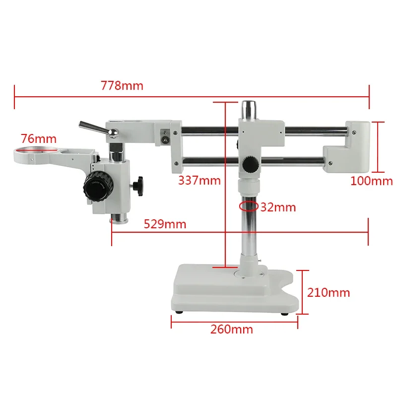 Universal Double Boom Binocular Trinocular Stereo Zoom Microscope Stand 76mm Focusing Holder Bracket For PCB Industry Lab