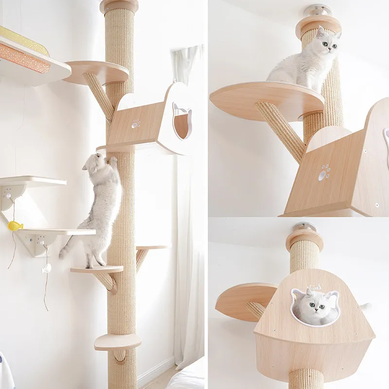 New Version Cat Climbing Frame, Integrated Sky-high Pillar, Tree House, No Need To Punch Holes