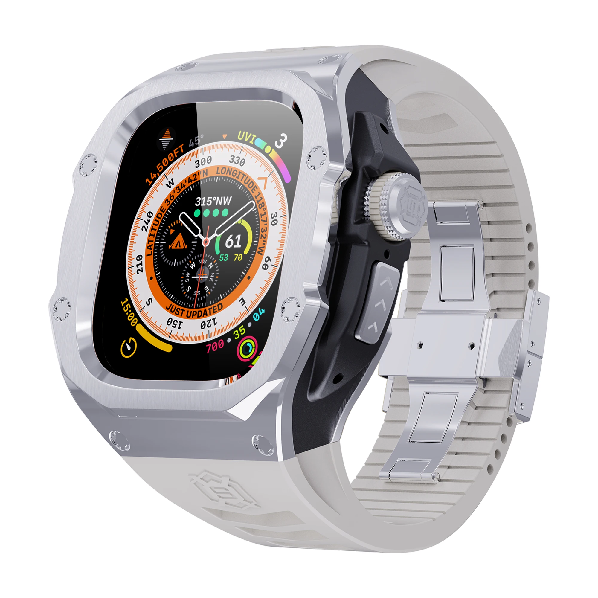 

SHELLBOX для Apple Watch Ultra 49 мм / Ultra 2 49 мм ремешок для часов с защитой от падения + корпус в металлической рамке - сталь / черный / белый