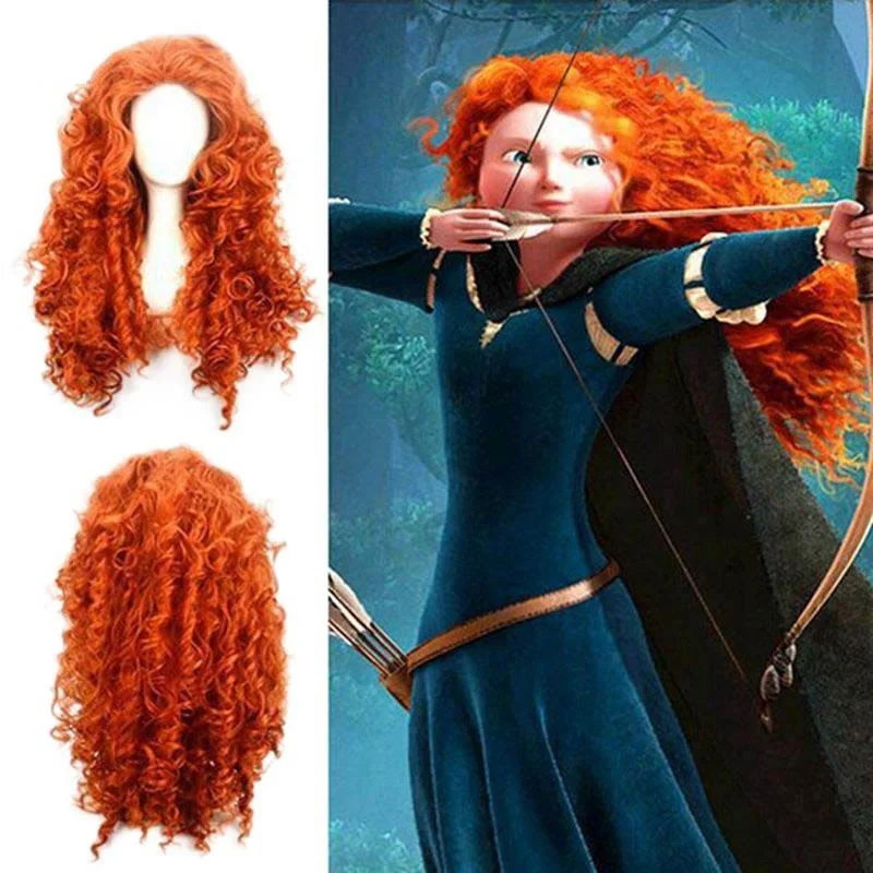 Brave Merida Cosplay-Perücke, lange lockige Rollenspiel-Perücke, Haare für Halloween