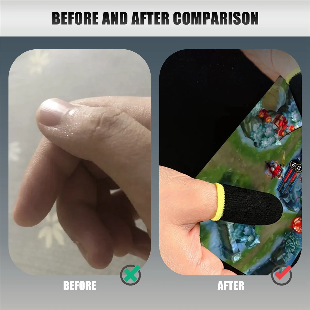 パブモバイルゲーム用カーボンファイバーフィンガースリーブ、コンタクトスクリーン、黒と黄色、12個、18ピン