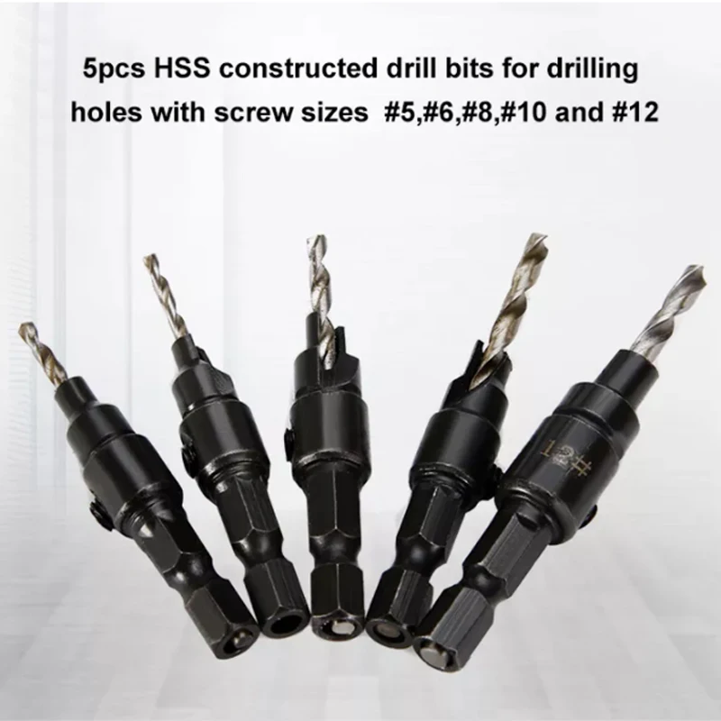1pcs Countersink Drill Woodworking Drill Bit Set Drilling Pilot Holes For Screw Sizes With a Wrench Wood Drilling #5#6#8 #10 #12