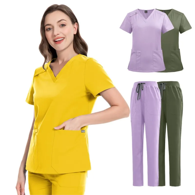 High quality Nurse Uniform elastic quick drying dental clinic front desk workwear solid medical outfits Doctors Surgical suits