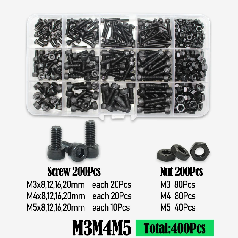 Schwarzes Sechskantschrauben-Sortiment-Kit m2 m2, 5 m3 m4 m5 m6 din912 2,5 Sechs kant Innen sechs kant kappe metrische Inbus muttern Schrauben und Unter leg scheiben – Detail 10