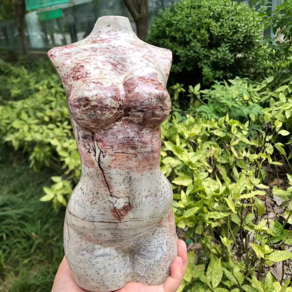 Natural Picture Stone Goddess Body Torso Statue, Hand Carved Crystal Female Body Sculpture, Spiritual Altar Decor Healing Gift