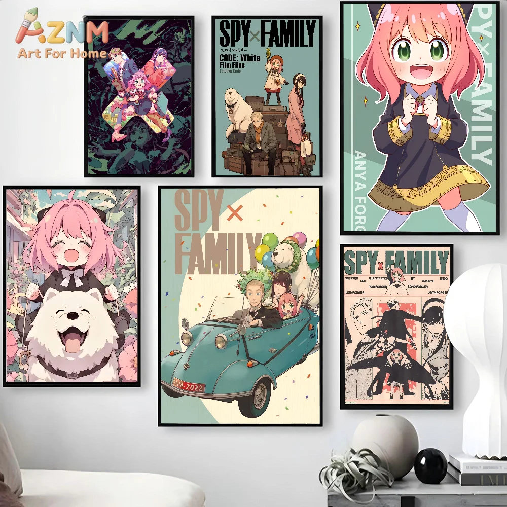 AZNM Spy x Family Anya Forger Stella Star Frameless Canvas Wall Art - Anime Character Illustration Poster, Cute Kawaii Art Desig