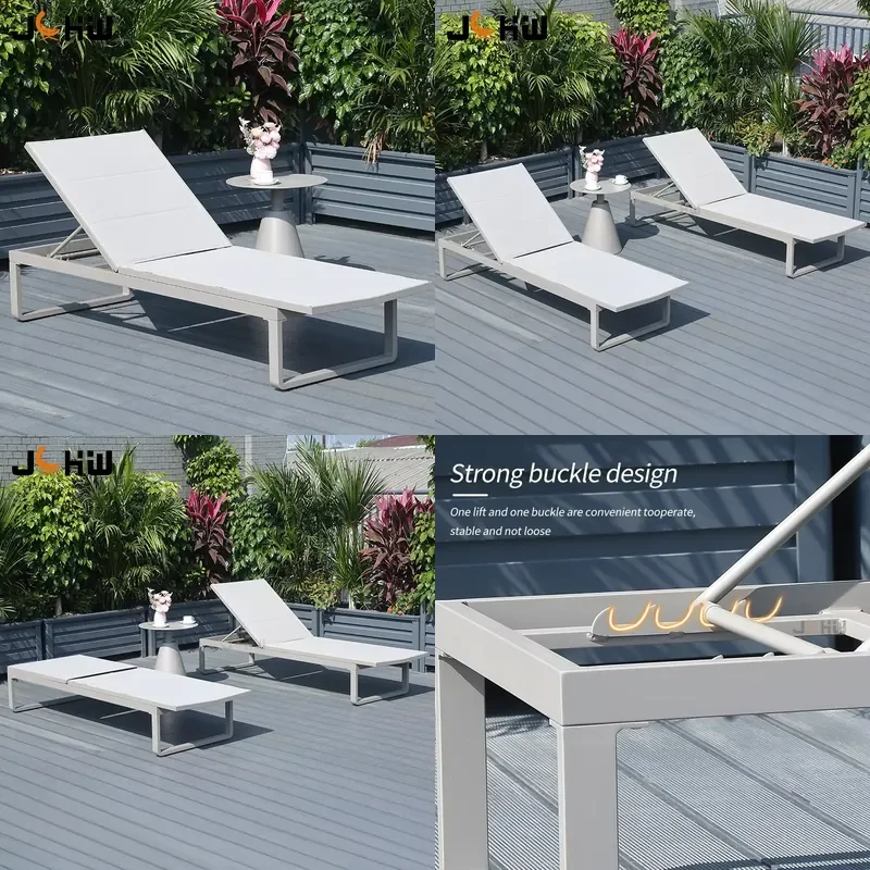Custom Aluminum Chaise Lounge Double Layer Teslin Mesh for Hotel Pool Furniture Beach Pool Outdoor Sunbed Sun Lounger
