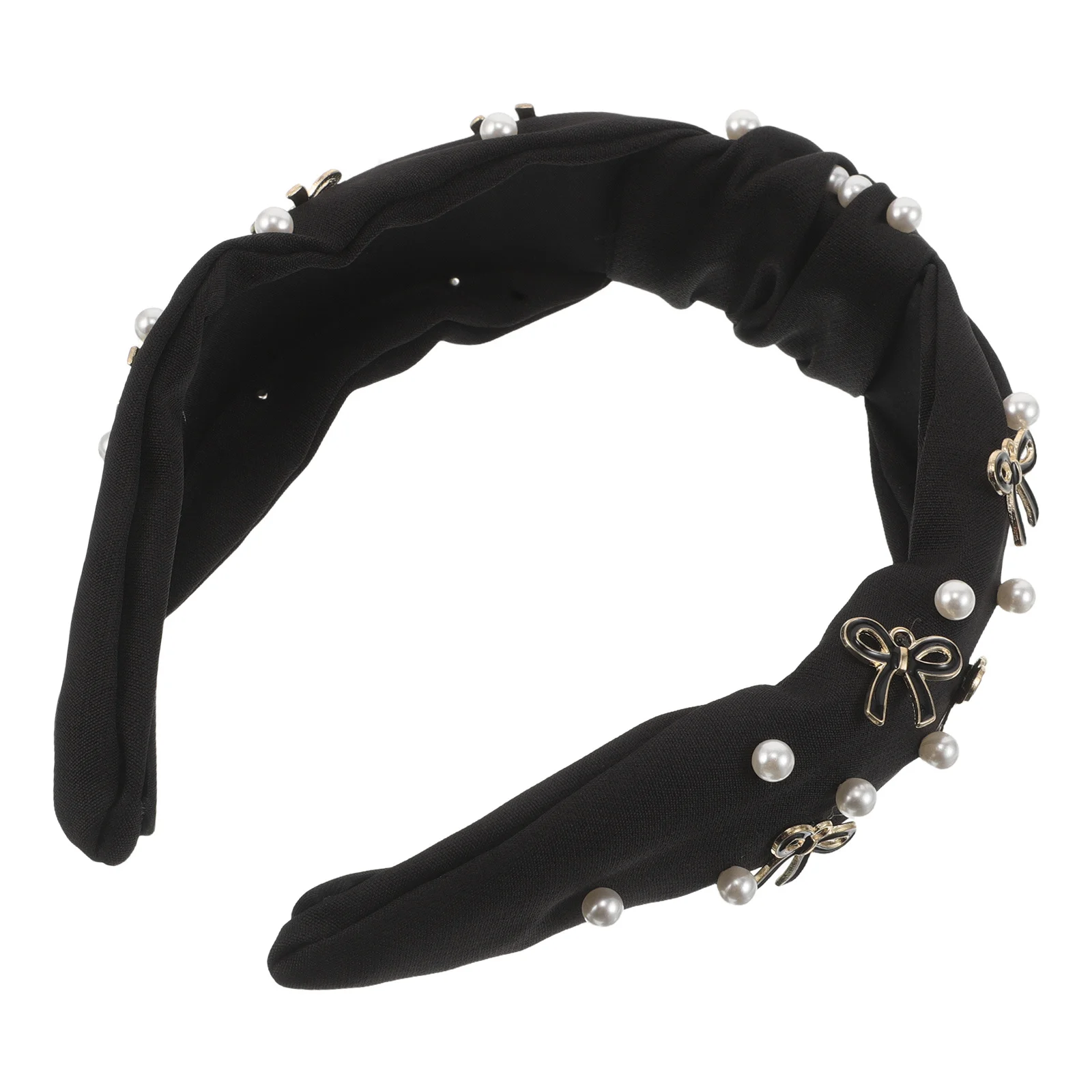 

Retro Pearl Headband For Women Black Elegant Bowknot Vintage Wide Hairband Bridal Accessories Hair Styling Tools