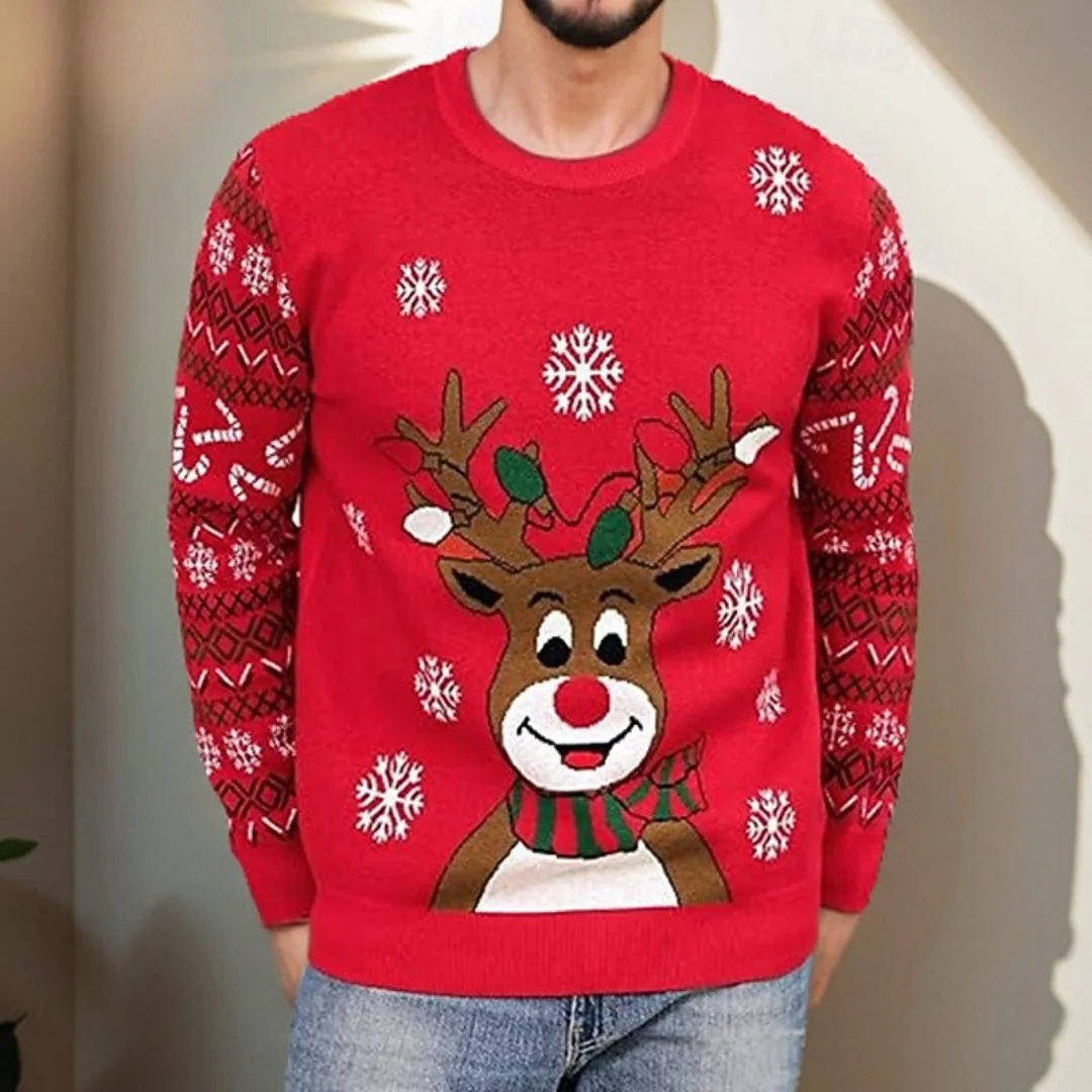 

Santa Claus Reindeer Print Men's Casual Sweaters Pullover Round Neck Long Sleeve Polyester Long Sleeve Casual Wear Pullovers