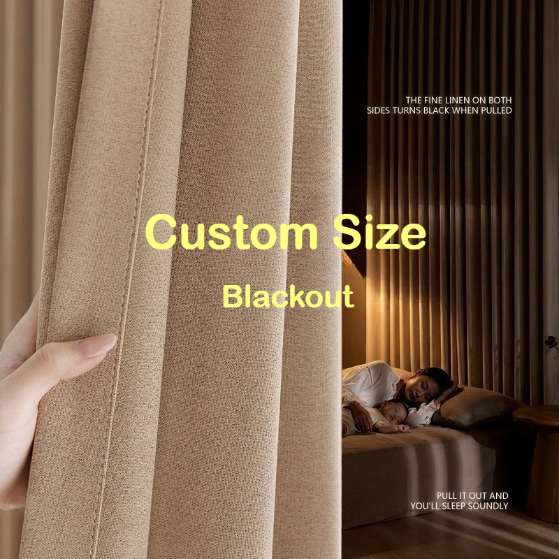 Milk Tea Color Full Blackout Curtain Fabric for Bedroom, High-end Living Room, Simple Double-sided Fine Linen Curtain Fabric