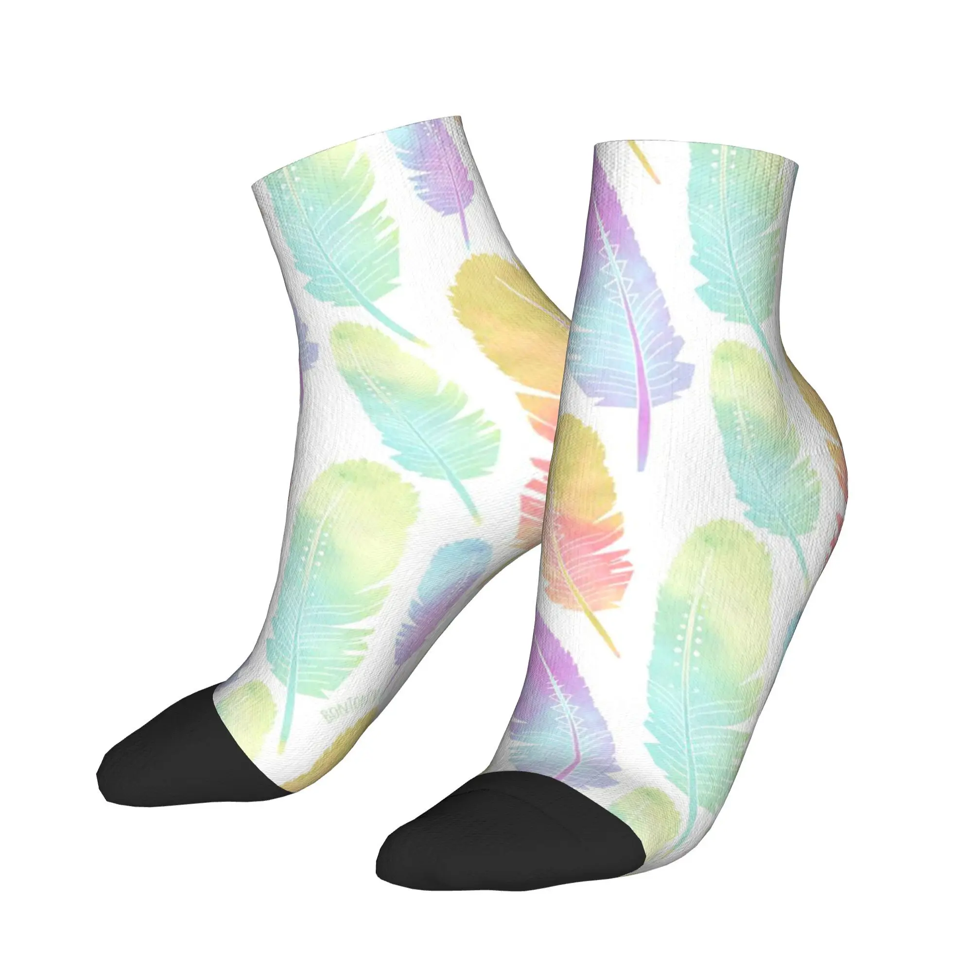 Colorful Feather Socks Harajuku Sweat Absorbing Stockings All Season Socks Accessories for Man's Woman's Christmas Gifts