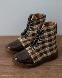 BJD Doll shoes 1/3 &1/4 &Uncle& ID75 ankle boots Round head patchwork plaid ankle boots BJD doll accessories