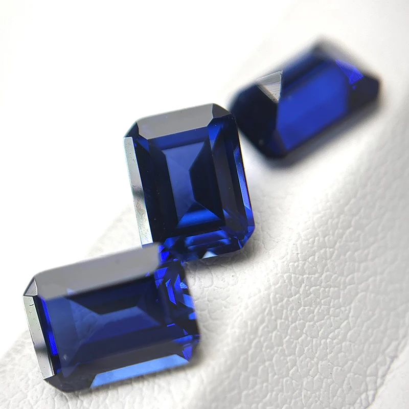 Lab Grown Sapphire Emerald Cut Royal Blue Color DIY Charms Jewelry Making Ring Necklace Earrings Main Materials Certificate