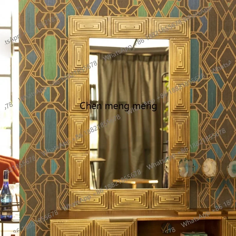 European full-body full-length mirror retro medieval style carved wall-mounted mirror porch dresser makeup mirror