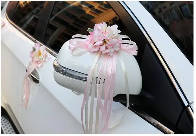 

Свадебное украшение для зеркала автомобиля, двери, шелковая лента, цветок, свадебная вечеринка, искусственные цветы