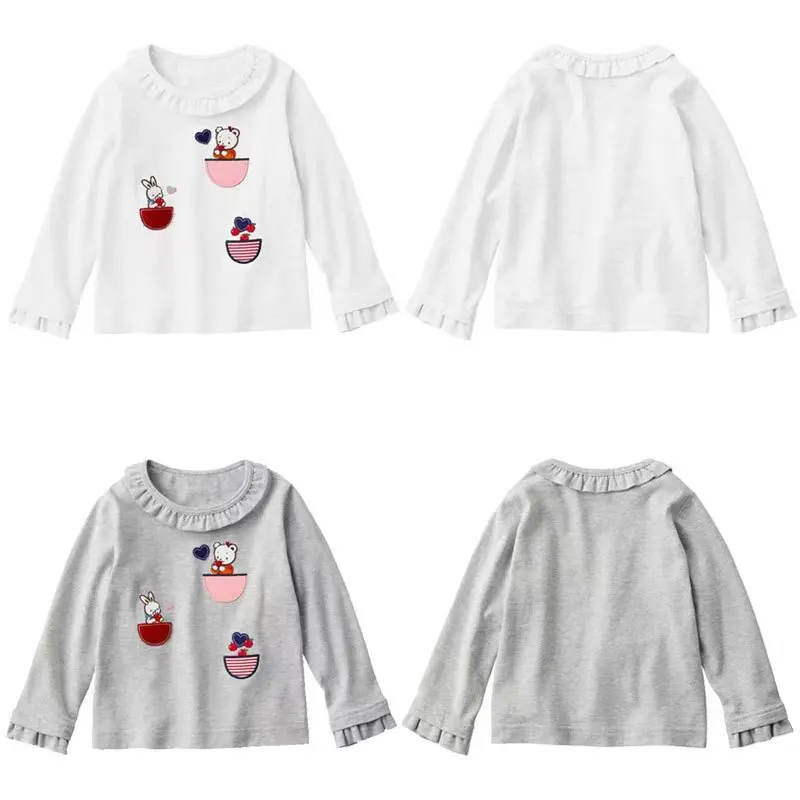 

Autumn Japanese Girls Long Sleeved T-shirt Kids T-Shirt Cartoon Bear Apple Rabbit Tops Sweatshirts Baby Girl Clothes