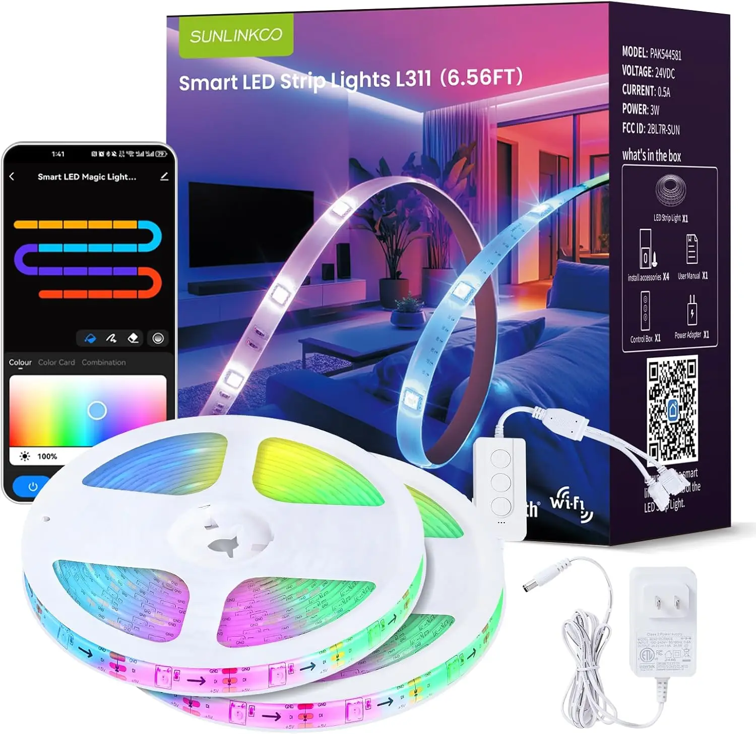 

RGB+IC LED Strip Lights, Smart Bluetooth LED Light for Bedroom, Color Changing LED Strips with 44 Scene Modes, Segmented