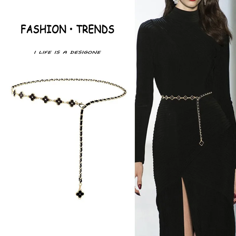 

Xiaoxiangfeng Waist Chain Accessories Women's Summer Metal Four-leaf Clover Two Sides Can Be Used Splicing Chain Thin Chain Belt