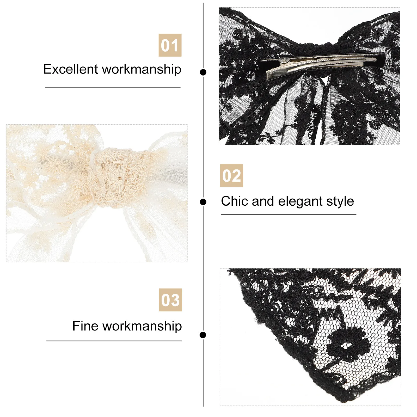 

2Pcs Lace Bowknot Hair Clip Exquisite Big Bow Barrette for Women Back Hair Decoration Perfect for Engagement Daily Wear