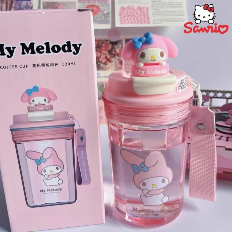 Sanrio Kuromi Melody Cinnamoroll Cup Cartoon Children's Plastic Cup 520ml  Cute Doll Coffee Cup Student Minimalist Portable C