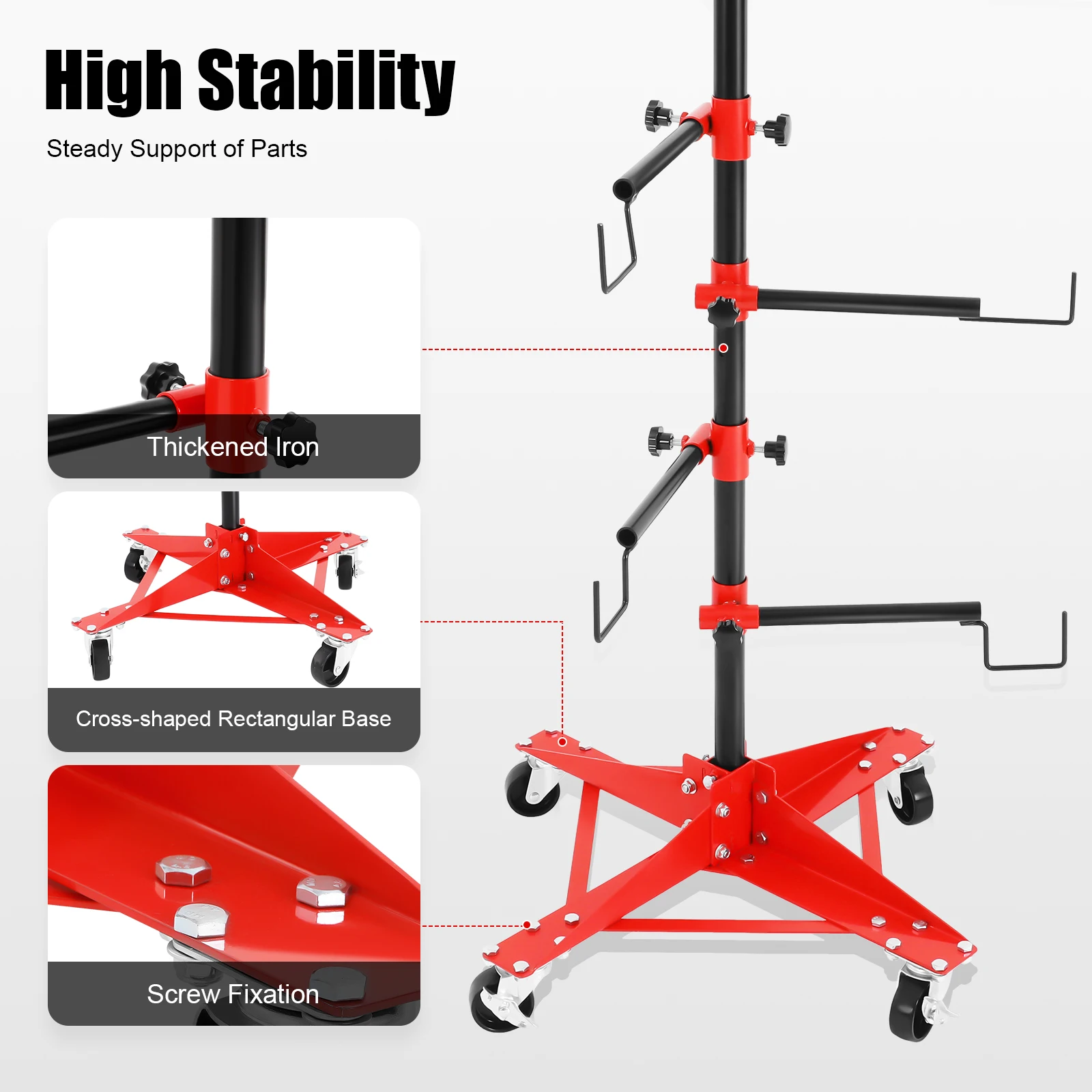 Panel Tree Paint Stand Adjustable Auto Panel Holder Spraying Frame with Wheel 6 Rotatable Hook Center Post Hang for Automotive Door Fender Bumper
