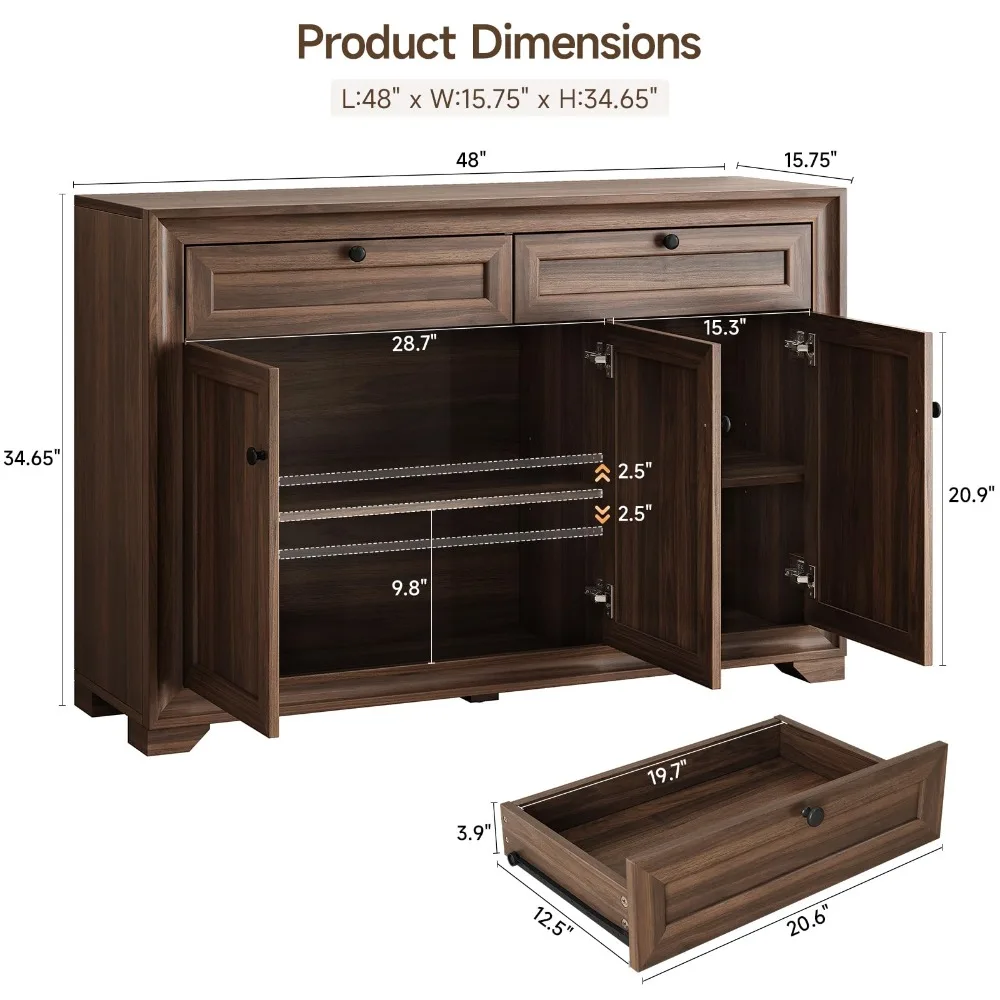 48 Inches Sideboard Buffet Cabinet with Storage, Black