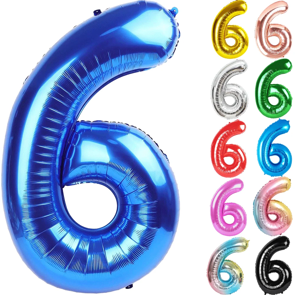 32Inch Multicolor Number 6 Balloon Large Number Balloons 0-9 Boys Girls Birthday Decoration Women Men Party Anniversary Supplies