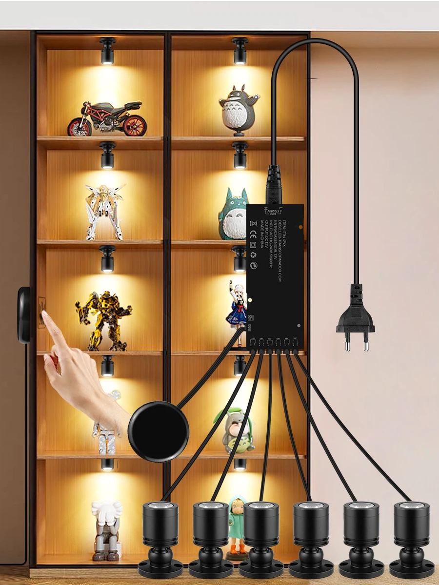 أسود/أبيض قذيفة أضواء LED صغيرة مصباح كابينة لغرفة المعيشة خزانة الكتب الإضاءة عكس الضوء اللمس التبديل التحكم بقعة ضوء 12 فولت #1