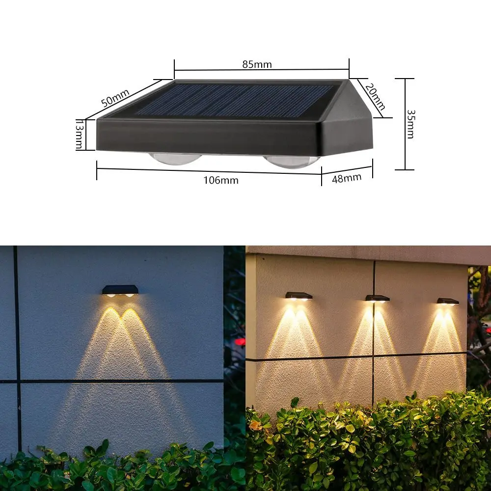 2LED Waterproof Solar Wall Lamps White Light Warm Light Yard Atmosphere Wall Lights 3LED Outdoor Rainproof