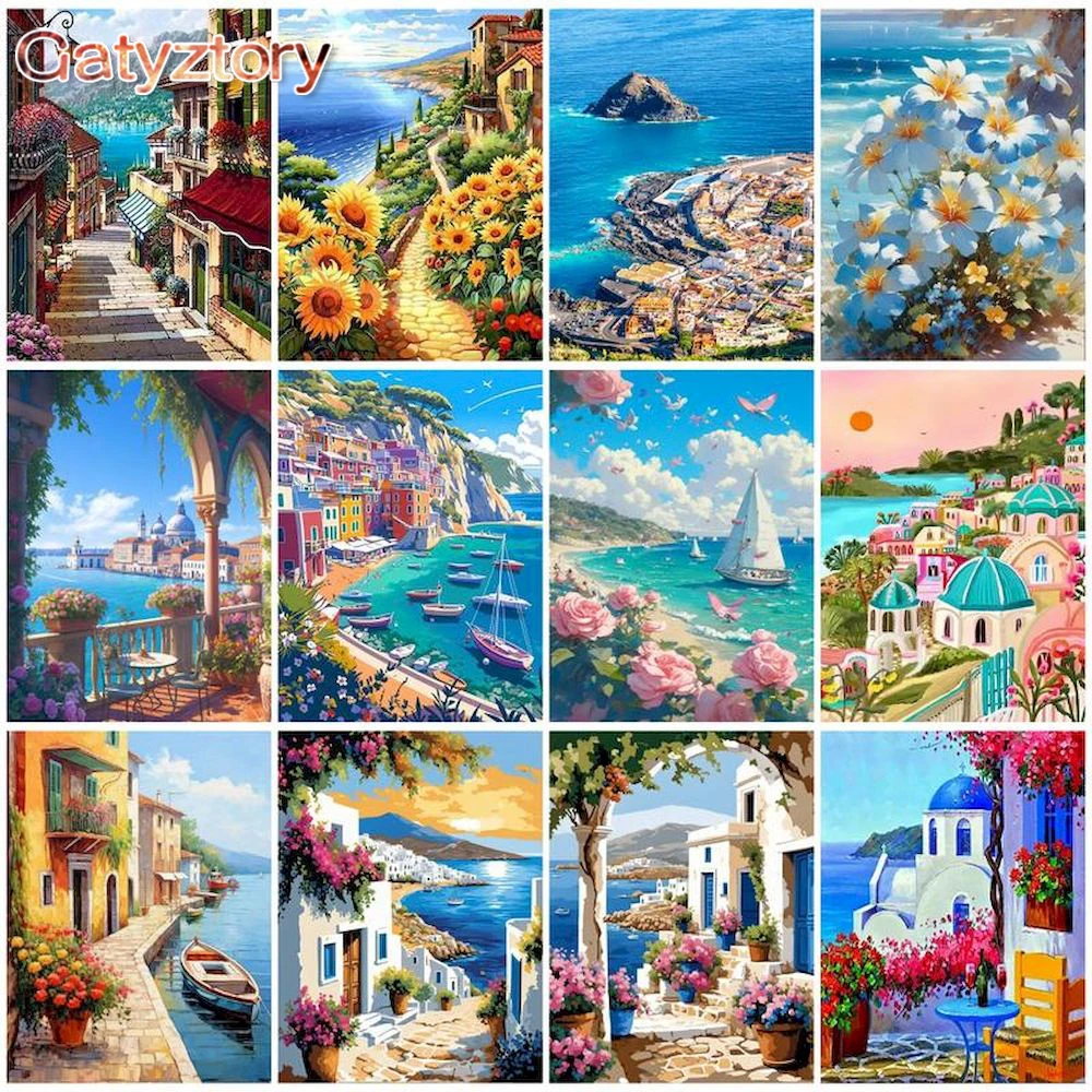 

CHENISTORY Town Painting By Numbers Kit For Adults Landscape Acrylic Art Supplies Paints For Home Decorative Paintings Gift