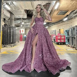 LORIE Elegant Purple Glitter Wedding Dresses Sparkly A-Line Sweetheart Bridal Gowns Shiny Side Slit Princess Bride Dress 2024