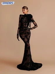 Elegant Black Beaded Lace Mermaid Long Evening Dress Sexy Illusion Backless Prom Dresses 2025 Customized Cocktail Gown For Women