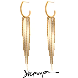 Yhpup Long Tassel Drop Dangle Fashion Party Earrings Women's Metal Charms Stainless Steel Jewelry Gold Color PVD Waterproof