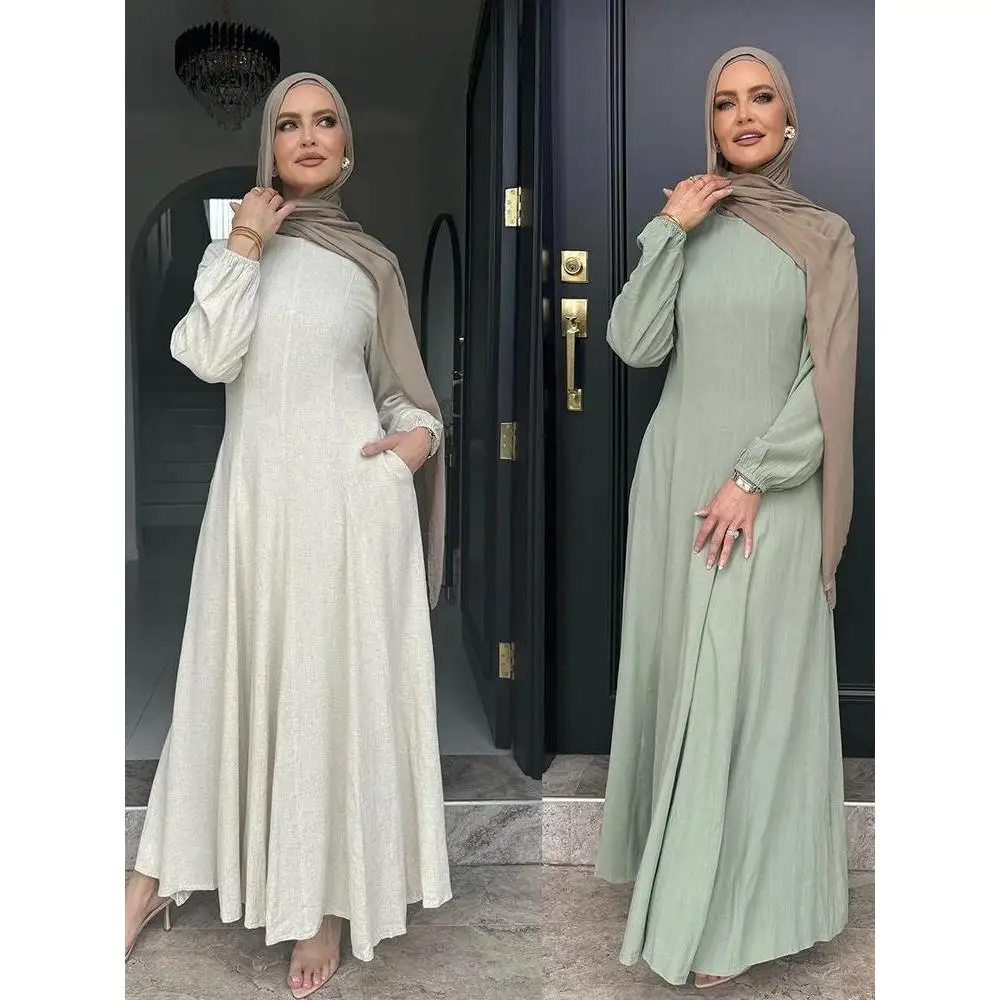 

Muslim Abaya Women Dresses Solid Slim Jalabiya Eid 2025 Ramadan Morocco Islam Vestidos Largos Arab Long Robe Dubai Abayas Kaftan