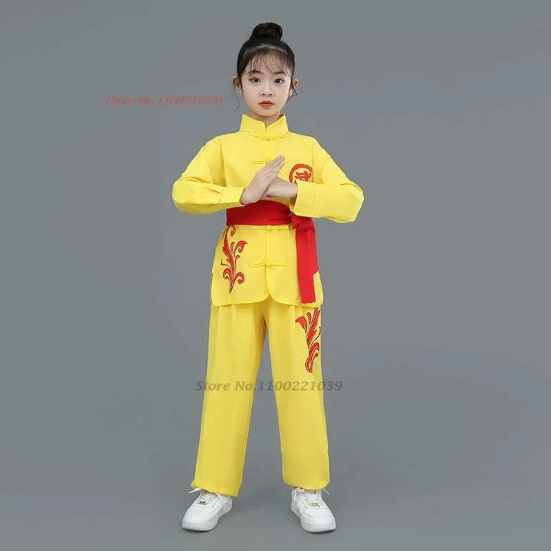 2024 Chinese kinderen wushu kung fu kleding vechtsport pak kungfu vleugel chun shaolin bloemenprint kungfu training oefening