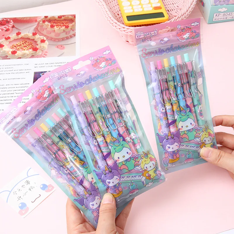 6Pcs/Pack Unicorn Sanrio Neutral Pens Kawaii Mymelody Kuromi Cinnamoroll Pom Pom Purin Pochacco Gel Pens Stationery Student Gift