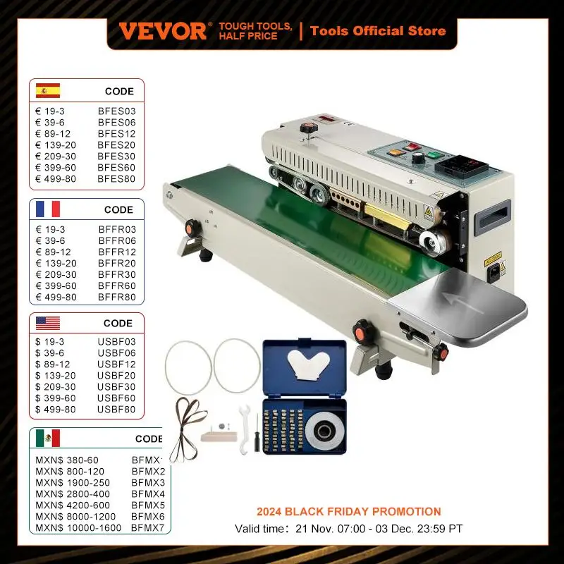 VEVOR Continuous Bag Band Sealing Machine Horizontal Band Sealer FR900K Soild Ink Automatic Expanded Food Plastic Bag Sealer