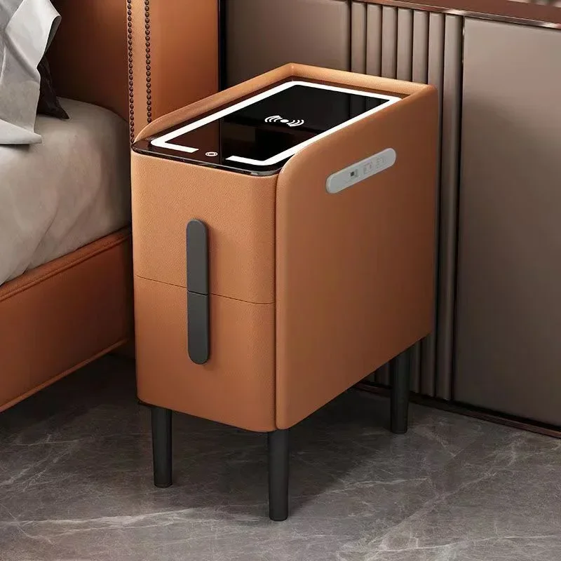 Ultra Narrow Smart Bedside Table Wireless Charging Creative Multi-Functional 3-tone LED Light Home Night Stands for Bedroom