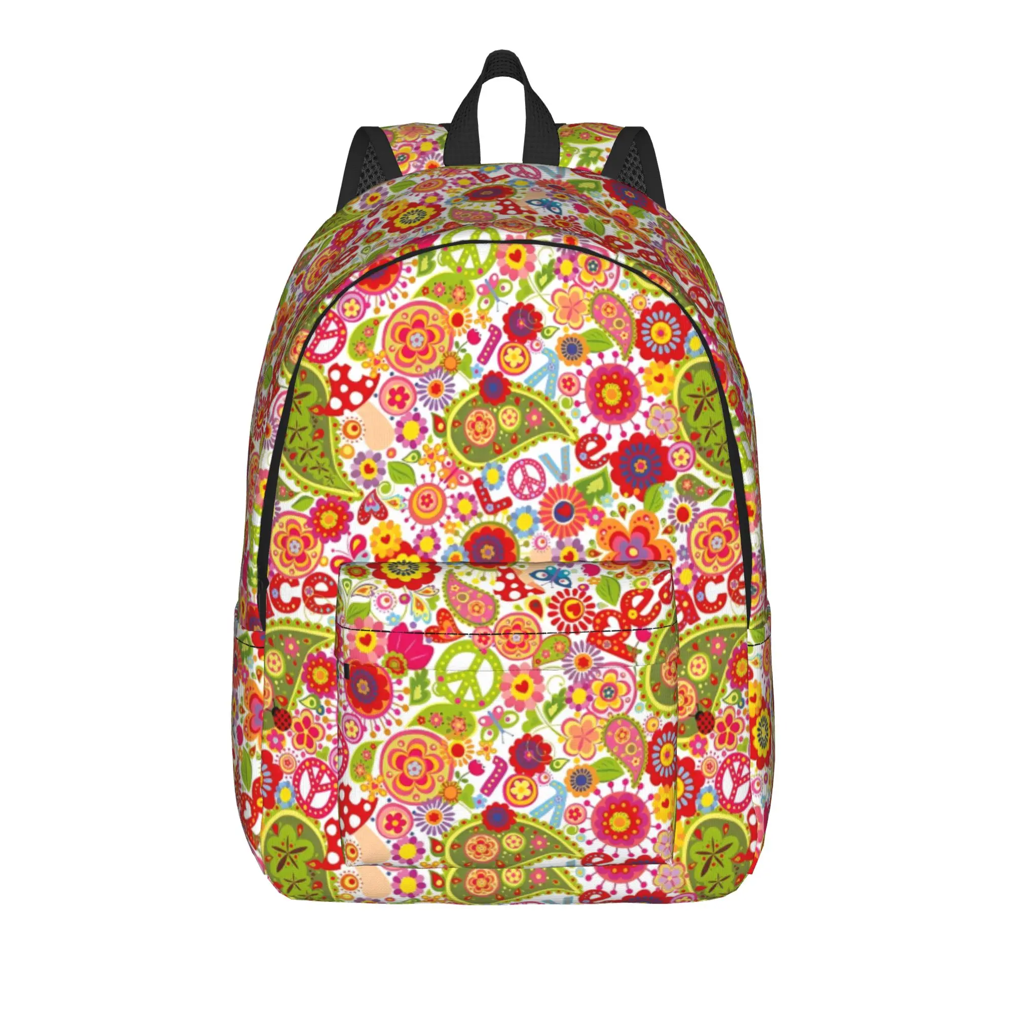 

Peace Foral Love Pattern Casual Backpack Lightweight High School Business Boho Daypack for Men Women Laptop Shoulder Bag