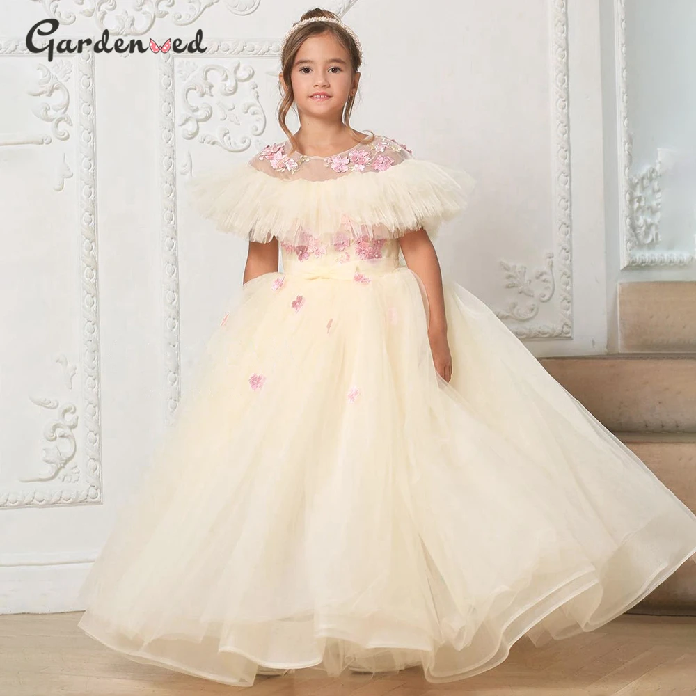 

Puffy Baby Girl Dress Champagne Ruffles Flower Girl Dresses Cute Girl Princess Dress Girl Wedding Party Dress Child Kids Dresses