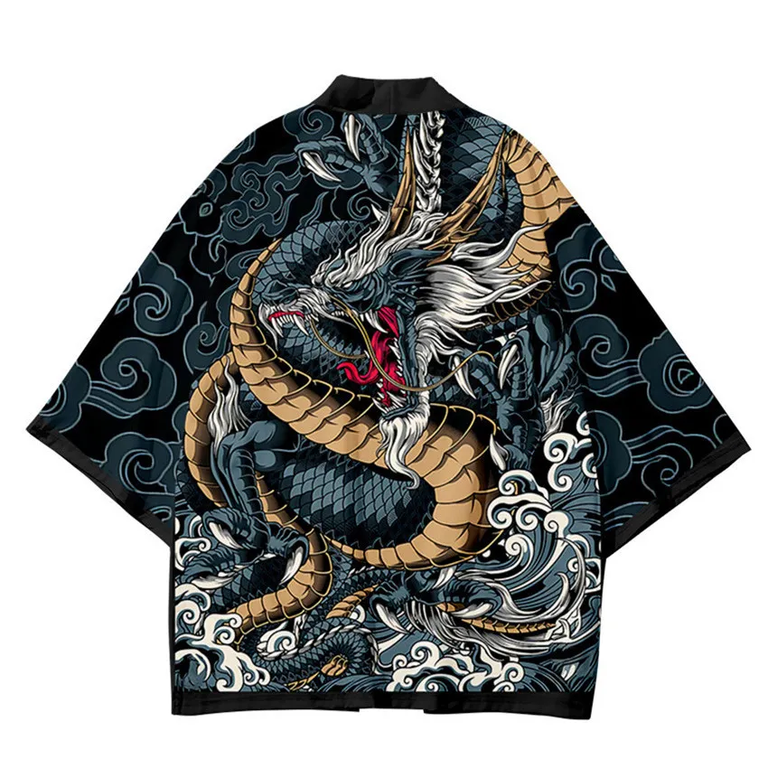 2026 Kimono Japanese Clothing Boys Girls Dragon Printed Kimono Haori Cardigan Jacket Children Beach Wear Cloak