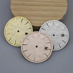 35mm Silver/Gold/Rose Watch Dial Vertical Shiny Texture Surface with Date Mechanical Watch Faces for NH35/NH36 Movement